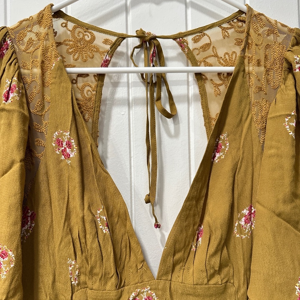 Free People Mockingbird Floral Mustard Mini Dress - Picture 8 of 13